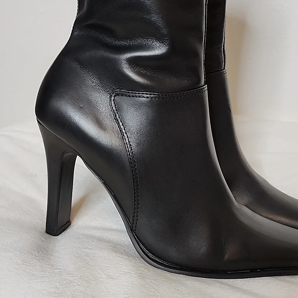 Vintage Steve Madden Josie Leather Boots Y2K 90S Ankle Booties Black Heeled RARE - Picture 14 of 15